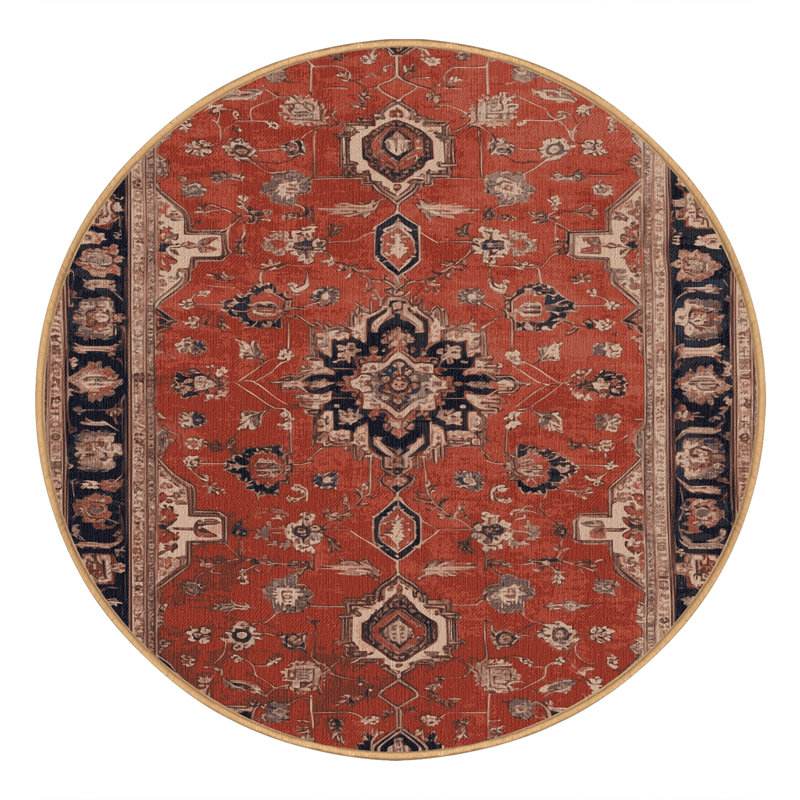 Machine Washable Persian Brown Area Rug, Round 3'