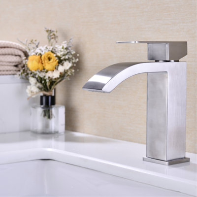 Single Handle Waterfall Spout Bathroom Faucet With Pop - Up Drain, Brushed Nickel, Stainless, Stable Water Flow, Cost Saving Installation Sink Outlet, Adjustment, Drain For Overflow, Easy Flow And