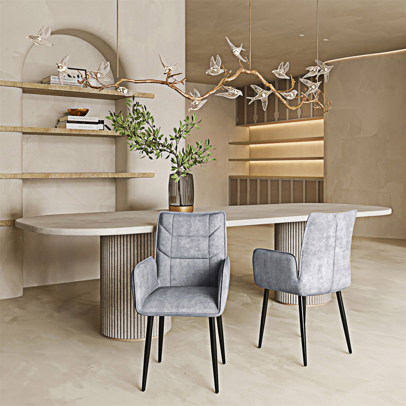 Chaise rembourrée avec accoudoirs (ensemble de 2), Gris