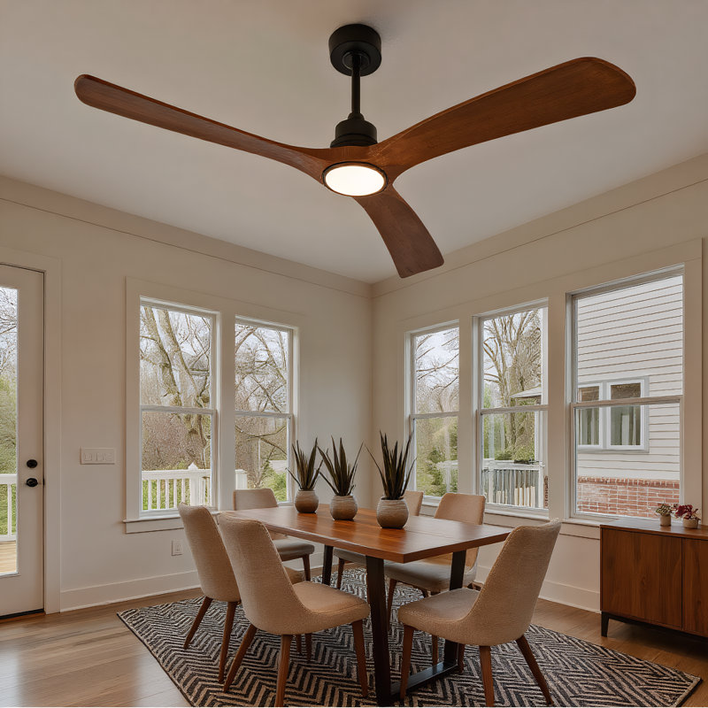 36"/52"/60" Black Ceiling Fan Light, 6-Speed Remote, 3 Reversible Wood Blades, DC Motor for Bedroom, 60"