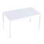 Table blanche de 55 pouces avec 4 chaises longues bleues, durable, résistante aux intempéries, facile à assembler, pieds en caoutchouc antidérapants, polyvalente pour les espaces modernes et dotée de 4 chaises longues pour une utilisation intérieure / extérieure, toutes saisons