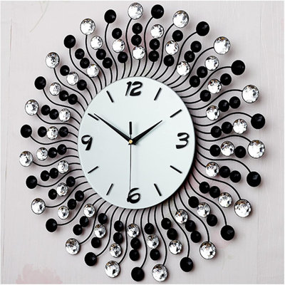 Grande horloge murale, grande horloge murale créative moderne européenne, 50cm salon fer forgé or paon horloge murale en métal cadran en verre