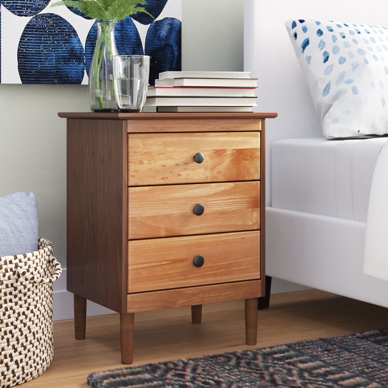 Haney 3-Drawer Solid Wood Nightstand, Caramel