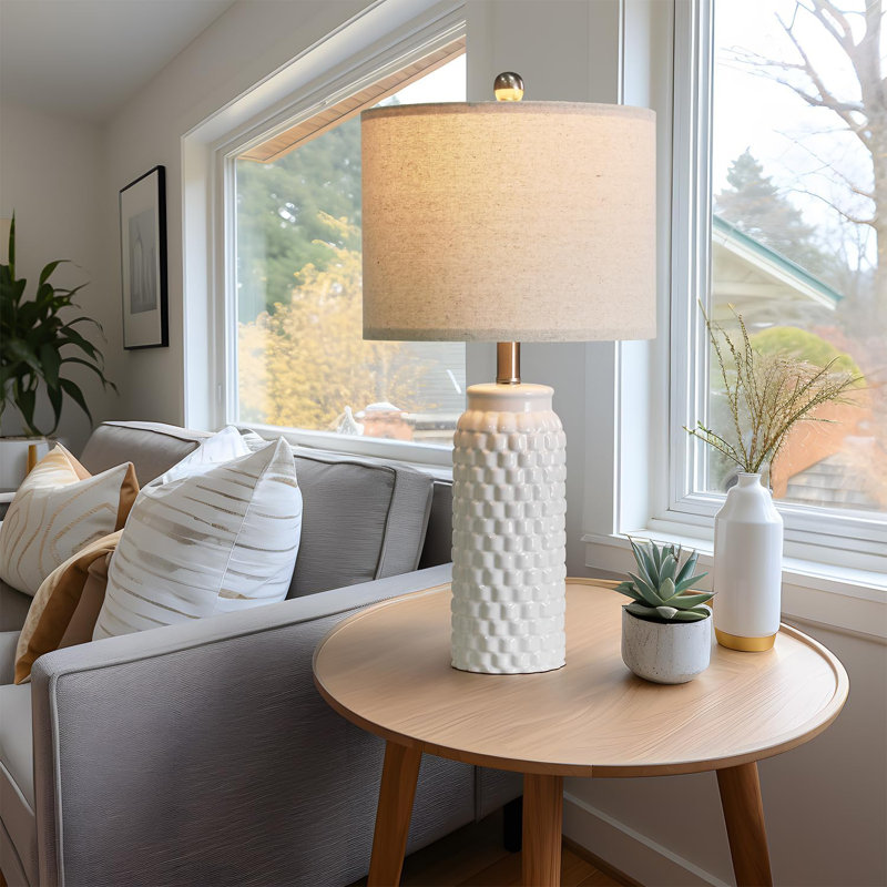 Modern Ceramic White Bedside Lamp Set Of 2