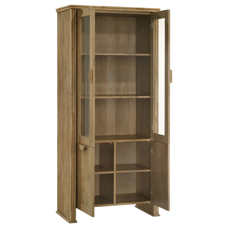 Distressed Light Brown 4-door Display Cabinet
