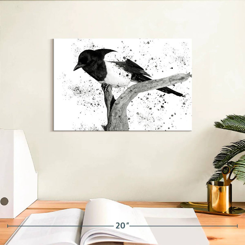 Oiseau noir et blanc Brampt, H 8 po x l 12 po