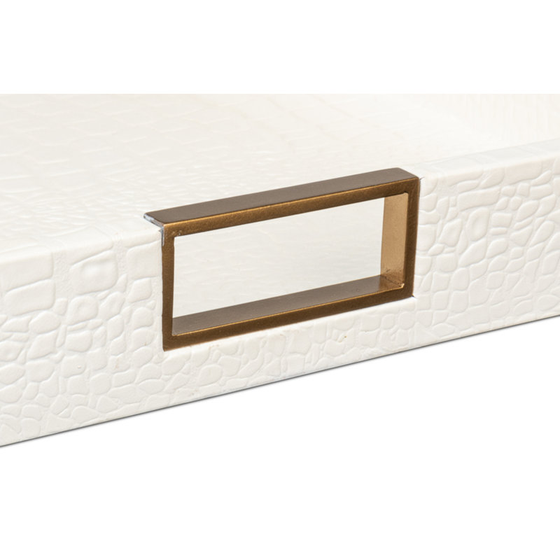 Cream Shagreen Rectangular Tray with Brass Handles