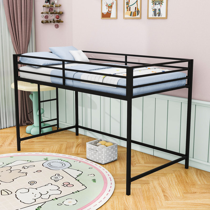 Twin Metal Loft Bed With Ladder And Guardrails