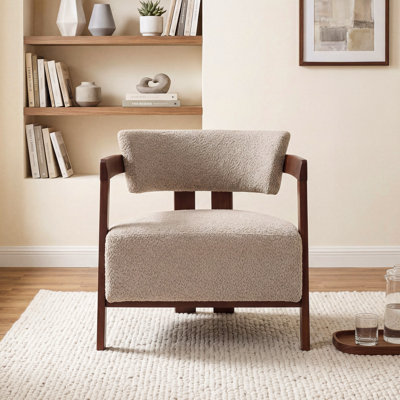 Chaise d'appoint Rexton Mid-Century moderne rembourrée avec structure en bois d'hévéa massif pour le salon, la chambre à coucher et le coin lecture