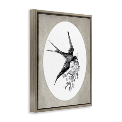 Flying Bird with Botanicals Framed Floater Canvas Wall Art, design by Lettered and Lined