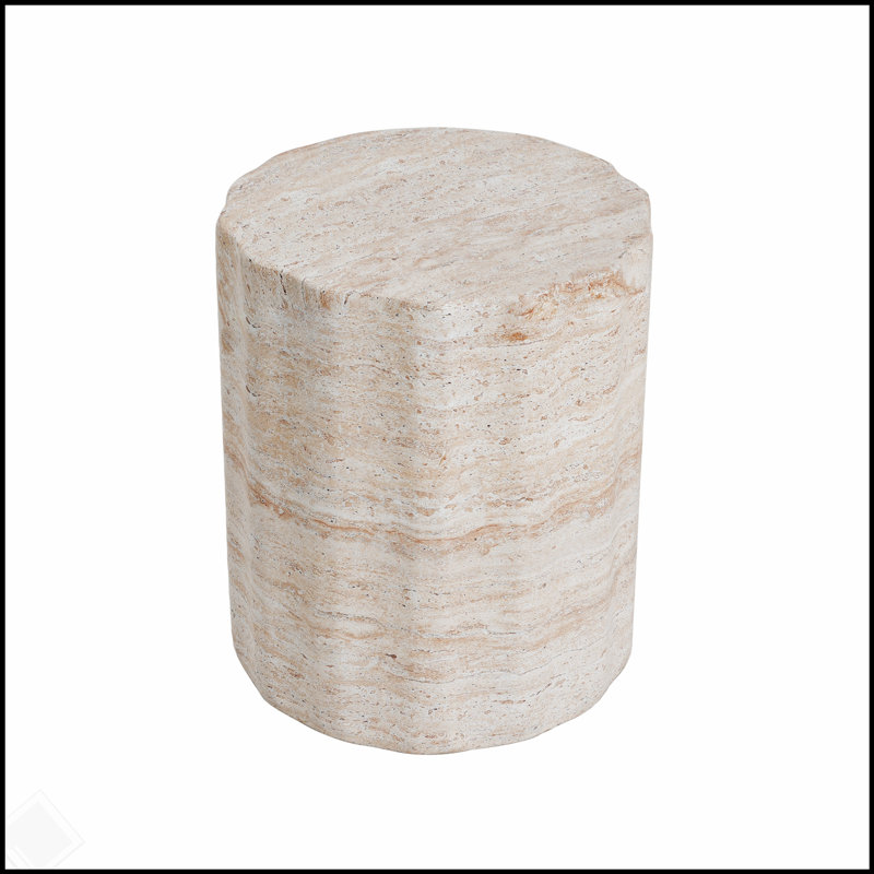 Table d'appoint d'extérieur / d'intérieur en béton léger avec finition en travertin, polyvalente et durable pour un décor moderne