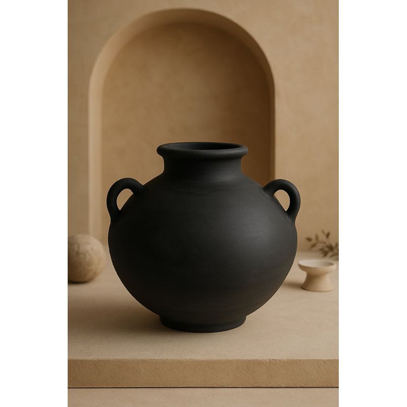 Vase Montana en terre cuite noire, H 14,17 po x l 14,17 po x P 14,17 po