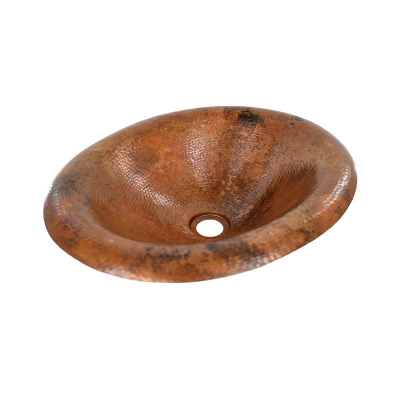 Tempered Copper Metal Oval Drop-in Bathroom Sink
