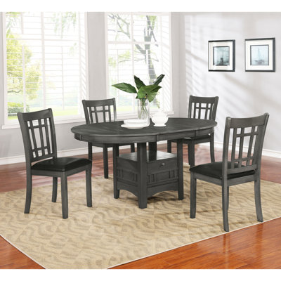Table ovale gris moyen avec rallonge et rangement intégré, 42 pouces de largeur, 97,73 lb, salle à manger 30,5 de hauteur, idéale pour 4 espaces