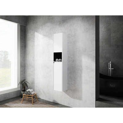 Meuble de salle de bain mural, 30 cm, 2 portes à fermeture douce, blanc, design élégant, grand espace de rangement.