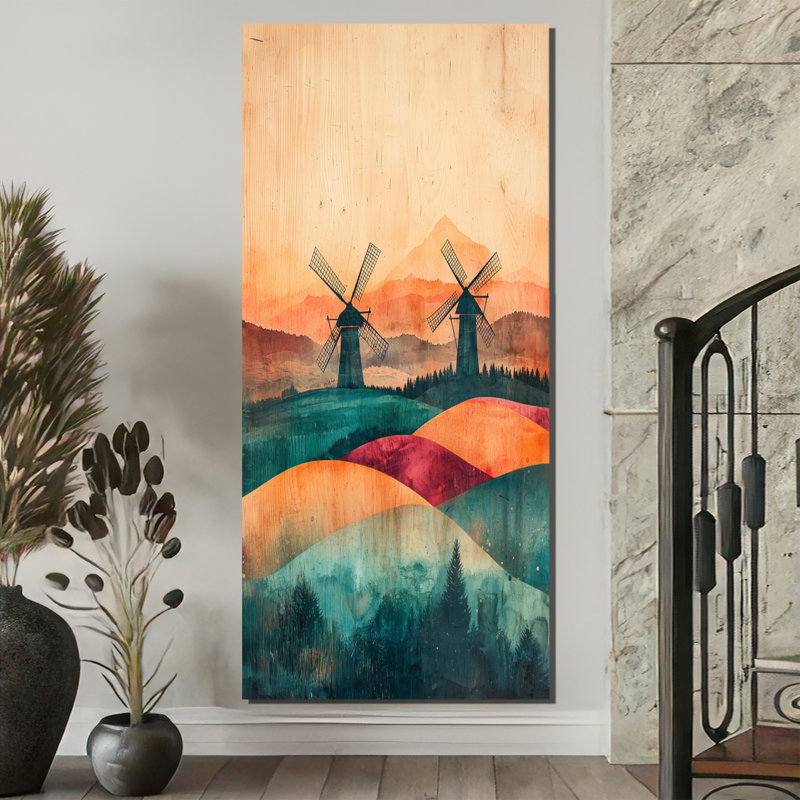 Dristi Windmills Into A Summer Field Landscape III - Windmills, art mural, H 60 po x l 28 po, Toile tendue, Ne s’applique pas