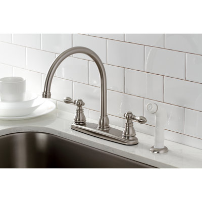 Kingston Brass American Classic Two-Handle 4-Hole 8" Centerset Kitchen Faucet with Side Sprayer