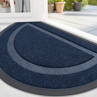 Half Circle Waterproof Doormat, All-Season Natural Rubber Entrance Mat, Low Profile, Easy Clean, 47"x32", Grey