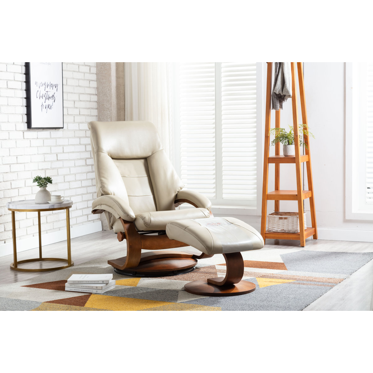 Leopoldeen Air Leather Manual Swivel Ergonomic Recliner with Ottoman