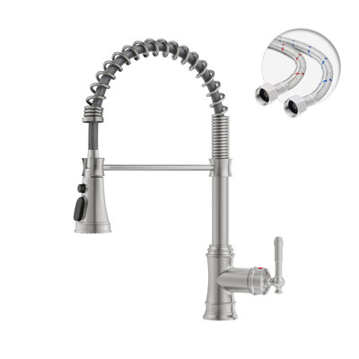 Single-Handle Pull-Down Sprayer Coil Spring High-Arc Kitchen Faucet With Deckplate Sink Faucet In Brushed Nickel