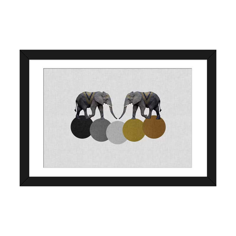 « tribal éléphants », impression sur toile, H 16 po x l 24 po x P 1 po, Papier d'art encadré noir, Blanc