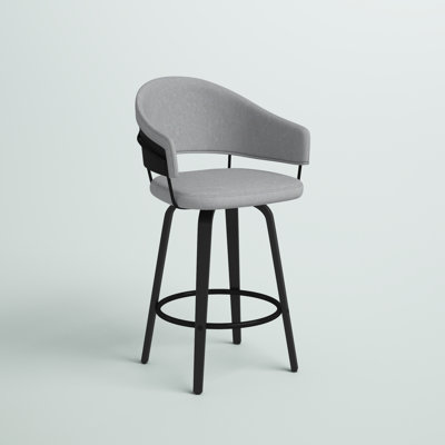 Gretchen Swivel Counter or Bar Height Bar Stool with Arms in Faux Leather, Wood and Black Steel