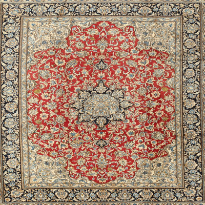 Laine orientale beige/Tapis décoratif rouge