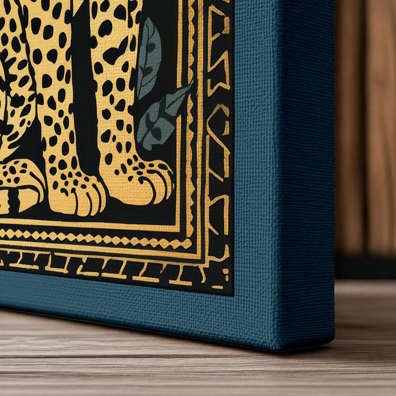 Leopard in Gold Art Deco - Wrapped Canvas, 18x12 - 45.7 x 30.5 cm, Teal Border