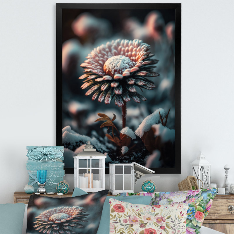 A Daisy Flower in Winter II - impression sur toile, Impression noire sur toile encadrée, H 32 po x l 16 po x P 1 po