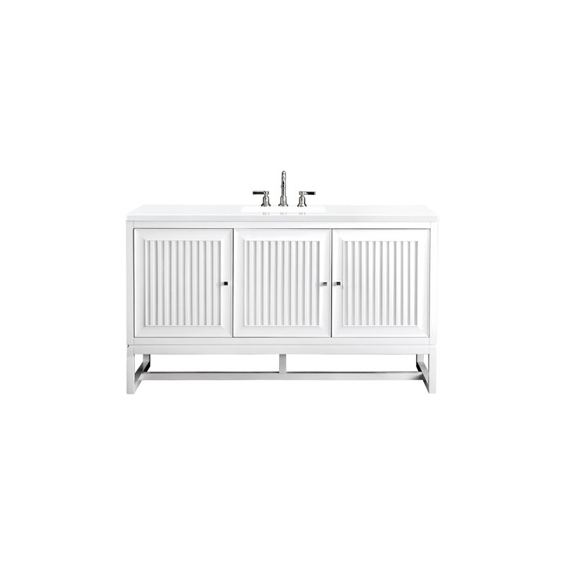 Athens 60'' W Single Vanity, Glossy White, White Zeus, 8" Widespread