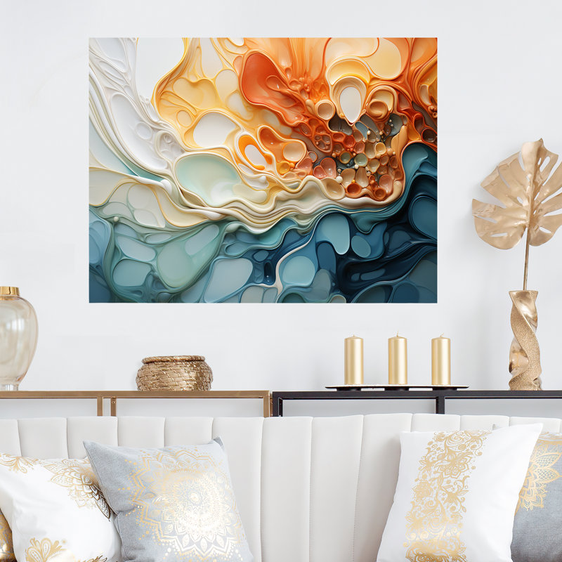 Encre bleue et orange avec encre liquide - Art mural abstrait à l'encre liquide MT134092, H 34 po x l 44 po x P 1,5 po