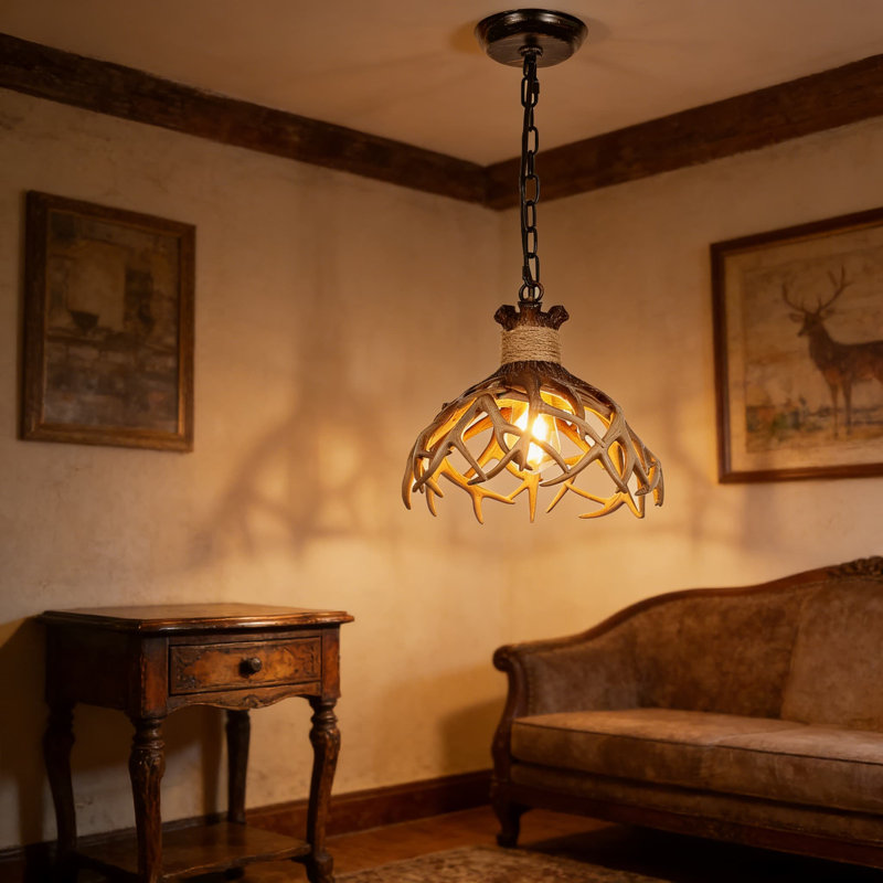 Luminaire suspendu rustique en bois de cerf avec chaîne réglable, éclairage d'îlot de cuisine de ferme, douille E26 pour ampoules standard