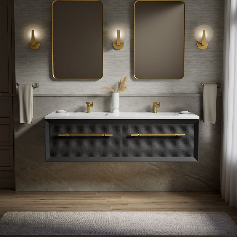 Enivo 60" Vanity With Quartz Countertop, Sink And Hardware Included, Gloss Black