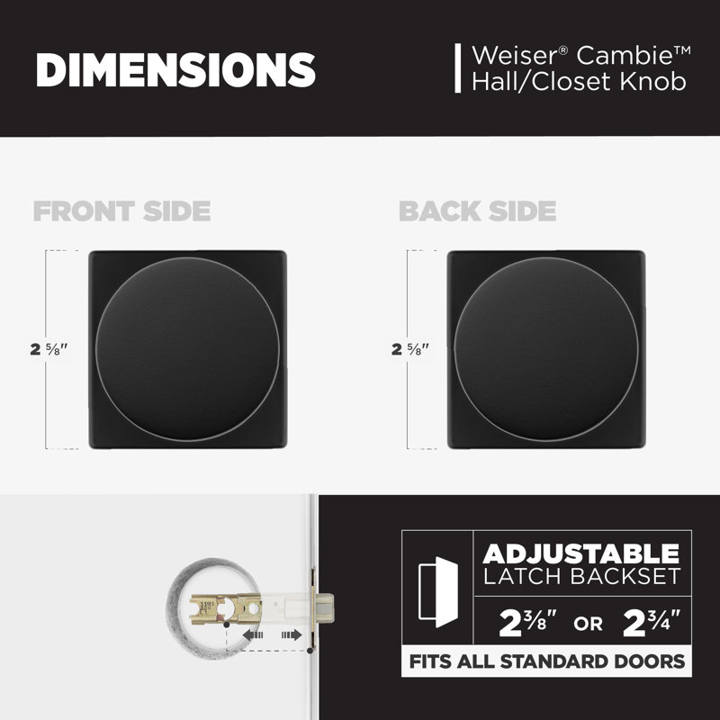 Bouton de porte de passage avec rosette rectangulaire Cambie, Fer noir
