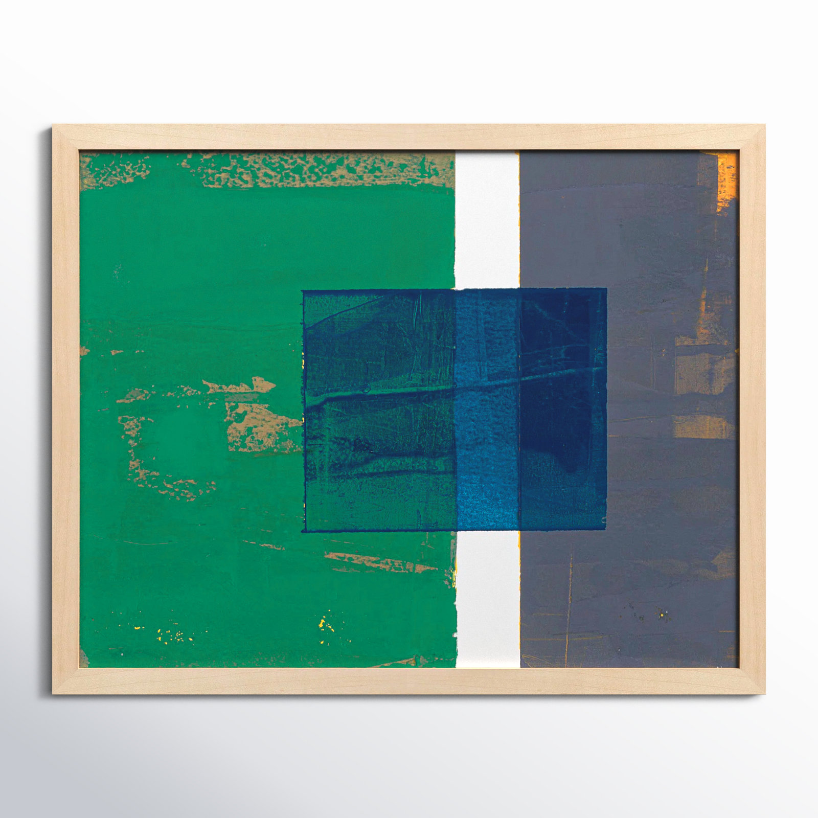 Bold In Blue 1 by Andrea Stokes, 40" H x 50" W x 1.25" D, Brown Framed