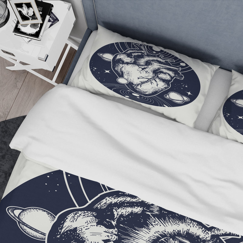 Heart in Space - Ensemble de housse de couette rétro - Microfibre de polyester