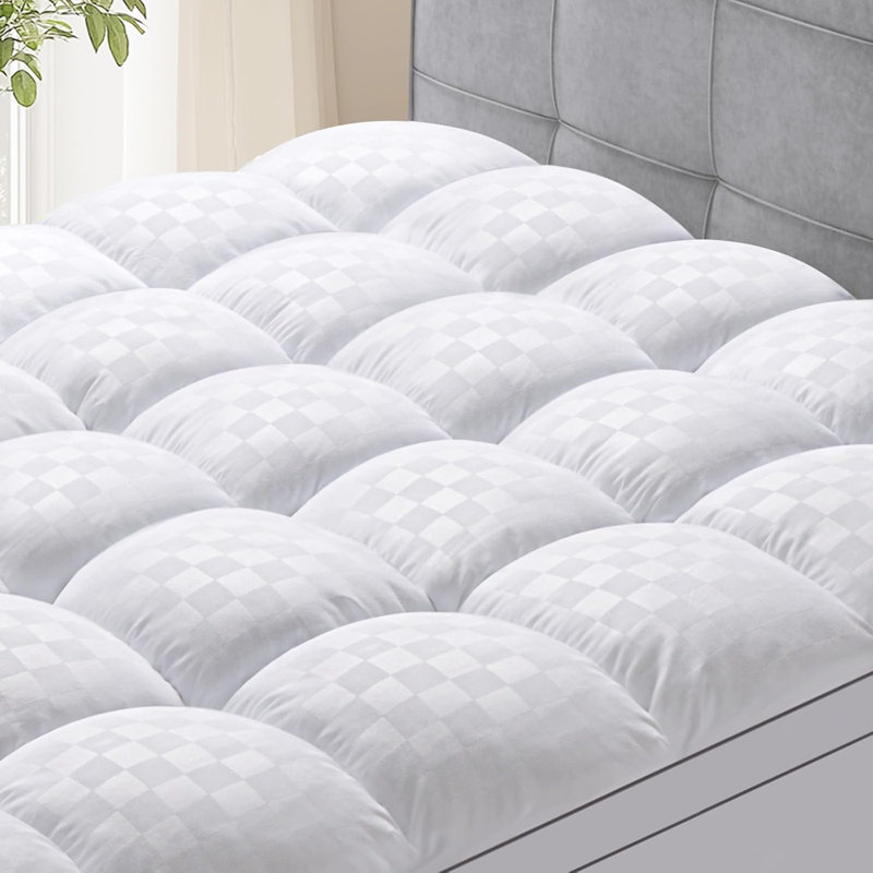Quilted Mattress Topper For Back Pain Mattress Topper Mattress Protector Extra Thick Mattress Pad Cover Fluffy Mattress Cover Machine Washable(White)
