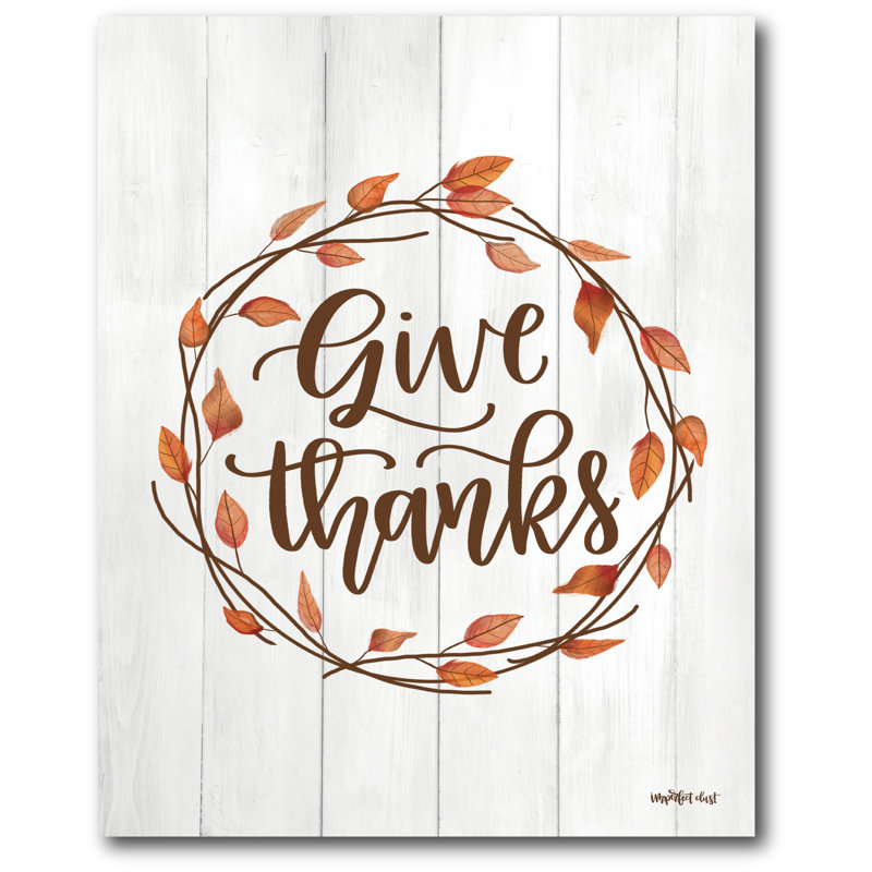 Reproduction d’art sur toile tendue « give thanks », H 24 po x l 20 po x 1,5 po