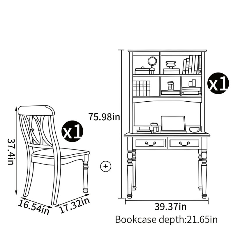 Minimalist style desk chair set, White