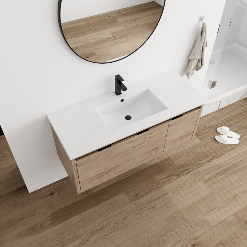 Wicham 48'' Single Bathroom Vanity with Resin Top, Oaken