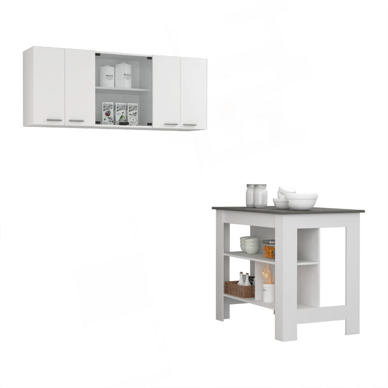 Ensemble de cuisine, îlot de cuisine et armoire murale 2 pièces White and Onyx