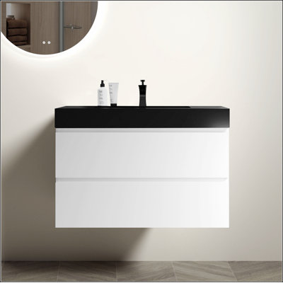 Meuble-lavabo de salle de bain avec lavabo, grand meuble-lavabo flottant mural