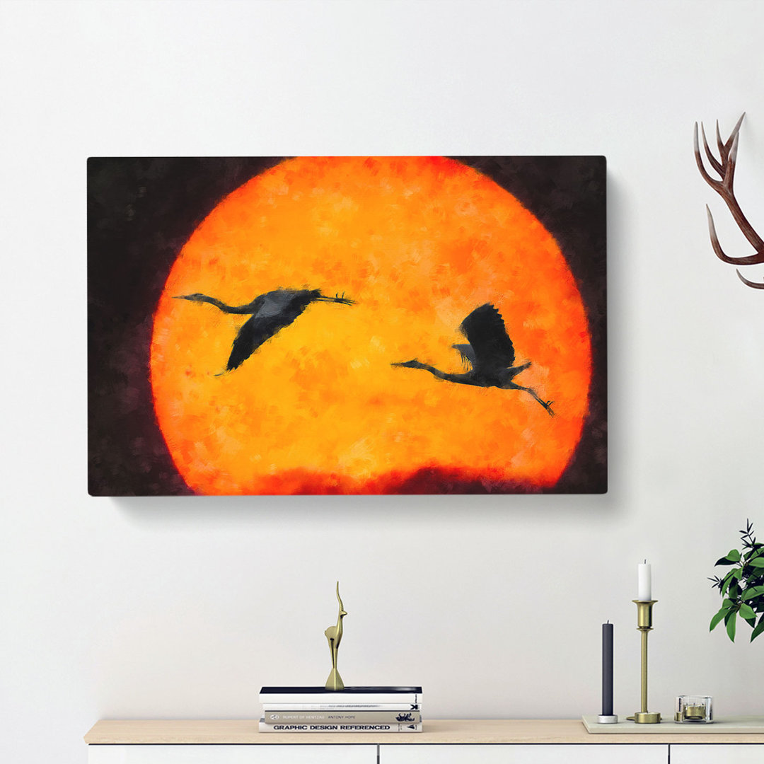 Two Heron Birds in Flight - Wrapped Canvas