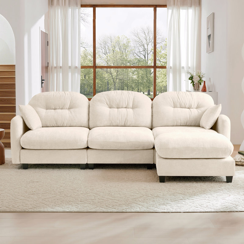 Canapé modulaire modulaire en forme de L avec repose-pieds, tissu chenille de qualité supérieure, dossier capitonné, conception ergonomique