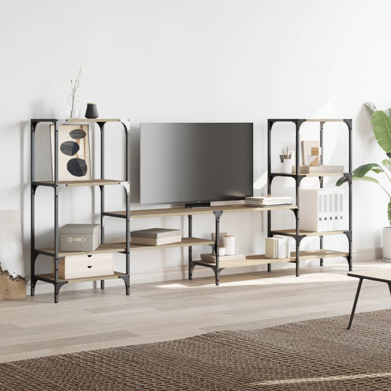 Abshure Unfinished TV Stand for TVs up to 88" with Fireplace Included, Sonoma Oak