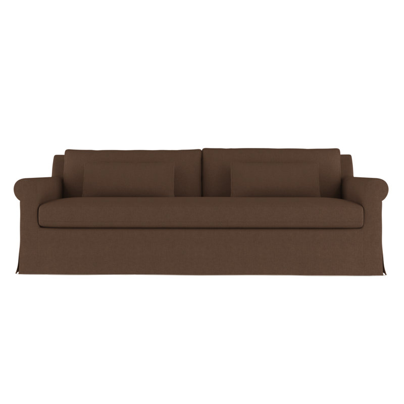Canapé à accoudoirs arrondis Ludlow, Chocolat de lin à tissage carré, H 34 po x l 84 po x P 38 po, Patiné
