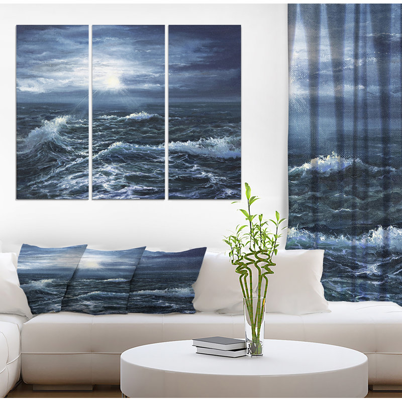 «Ocean Waves in Dark Sky», reproduction de peinture à l'huile à multiples images sur toile tendue