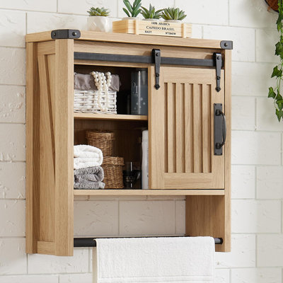 Armoire murale de salle de bain, armoire à pharmacie avec porte de grange coulissante et tablettes réglables, armoire de rangement murale pour toilette, cuisine, salon