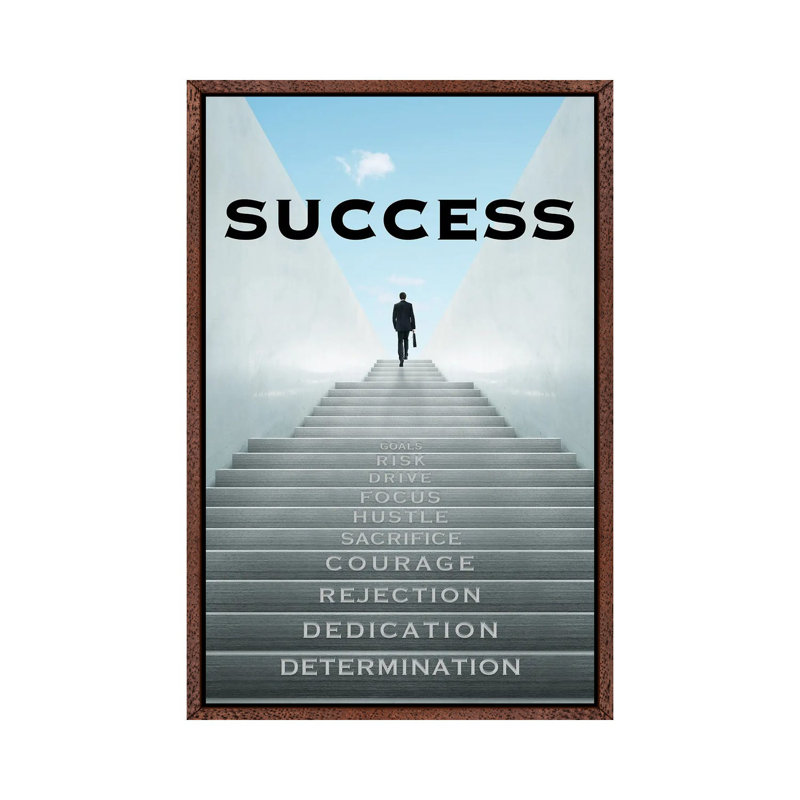 Staircase to Success 1 Piece Wall Art on Canvas, 66.04 cm H x 45.72 cm W, Classic Brown Wood Framed