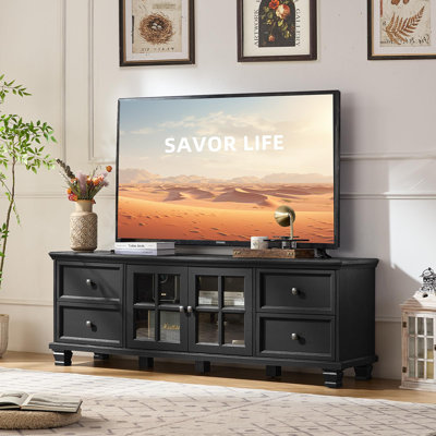 Meuble télé de style campagnard pour le salon, meuble télé noir avec armoire de rangement, meuble télé en bois avec 4 tiroirs, meuble télé moderne pour la chambre à coucher